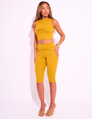 Knot Front Mesh Sleeveless Top Lime