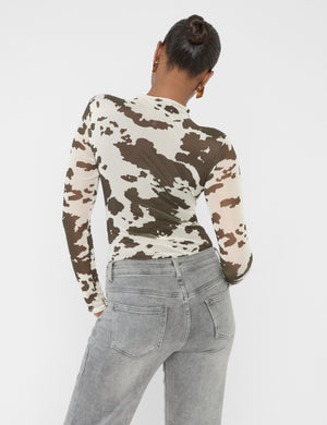 Long Sleeve High Neck Bodysuit Cow Print