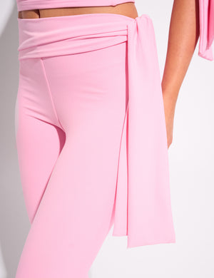 Knot Detail Tie Side Luxe Slinky Capri Pants Pink