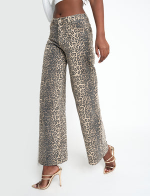 Straight Fit Mid Rise Jean Leopard