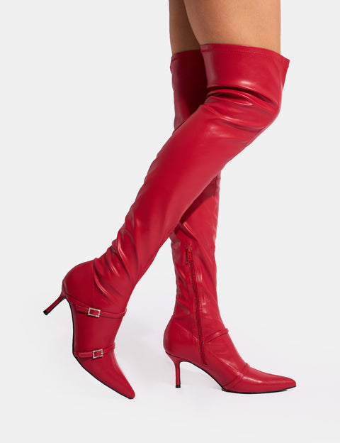 Red Knee High Boots