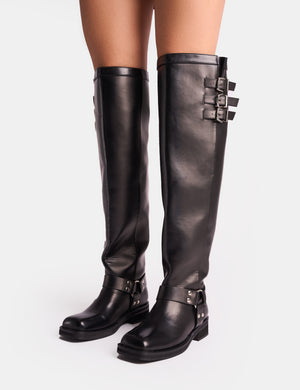 Sagittarius Vintage Black Buckle Detail Over The Knee Boots