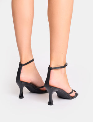 Samya Black Minimal Strap Mid Heels