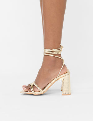 Schiffer Gold Cracked Pu Lace Up Block Heels