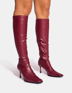 Scorpion Burgundy Mid Heel Sock Knee High Boots