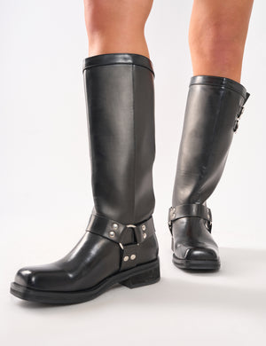 Sirius Black Vintage Wide Fit Buckle Knee Hight Flat Boots