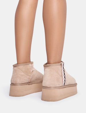 Women's Snowdrop Flat Ankle Boots Suede and Shearling