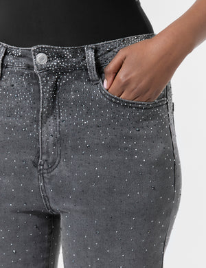 Straight Leg Stretch Stud Detail Black Jeans