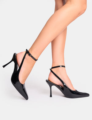 Sweet Talk Black Ankle Strap Court Heels