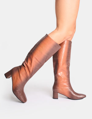 Tamira Brown Ombre Block Heel Knee High Boots