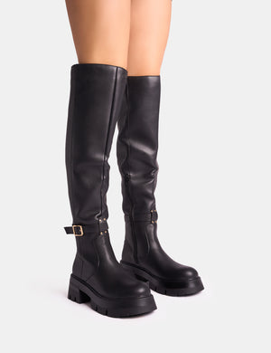 Zelda Black Pocket and Zip Detail Over the Knee Boots