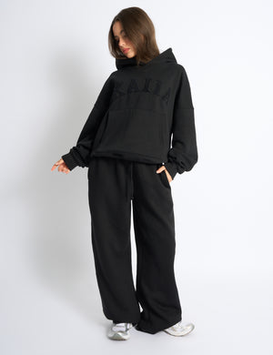 Kaiia Slogan Oversized Hoodie Black on Black