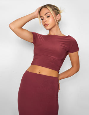 Kaiia Slinky Column Maxi Skirt Co-ord in Burgundy