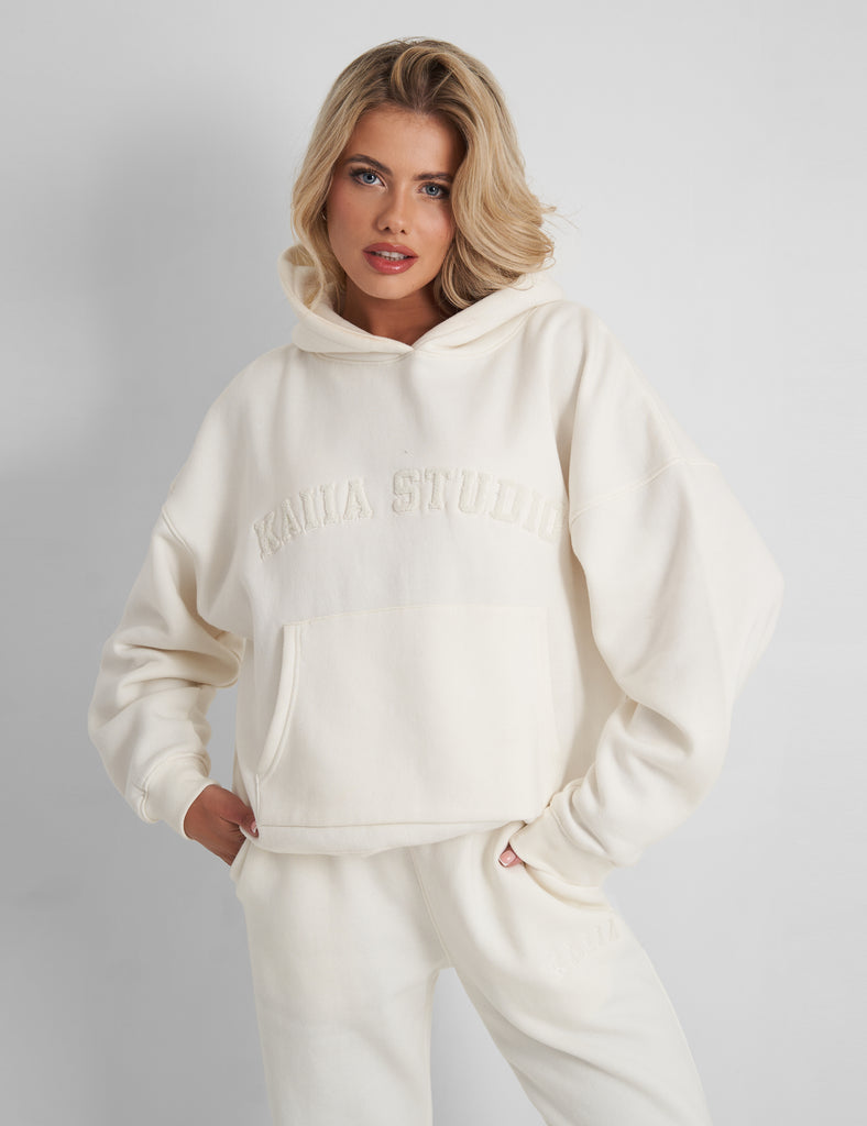 Kaiia Oversized Logo Hoodie in Vanilla | Public Desire