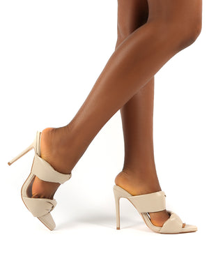 Amber x Public Desire Avatar Beige Pu Padded Twin Strap Mule