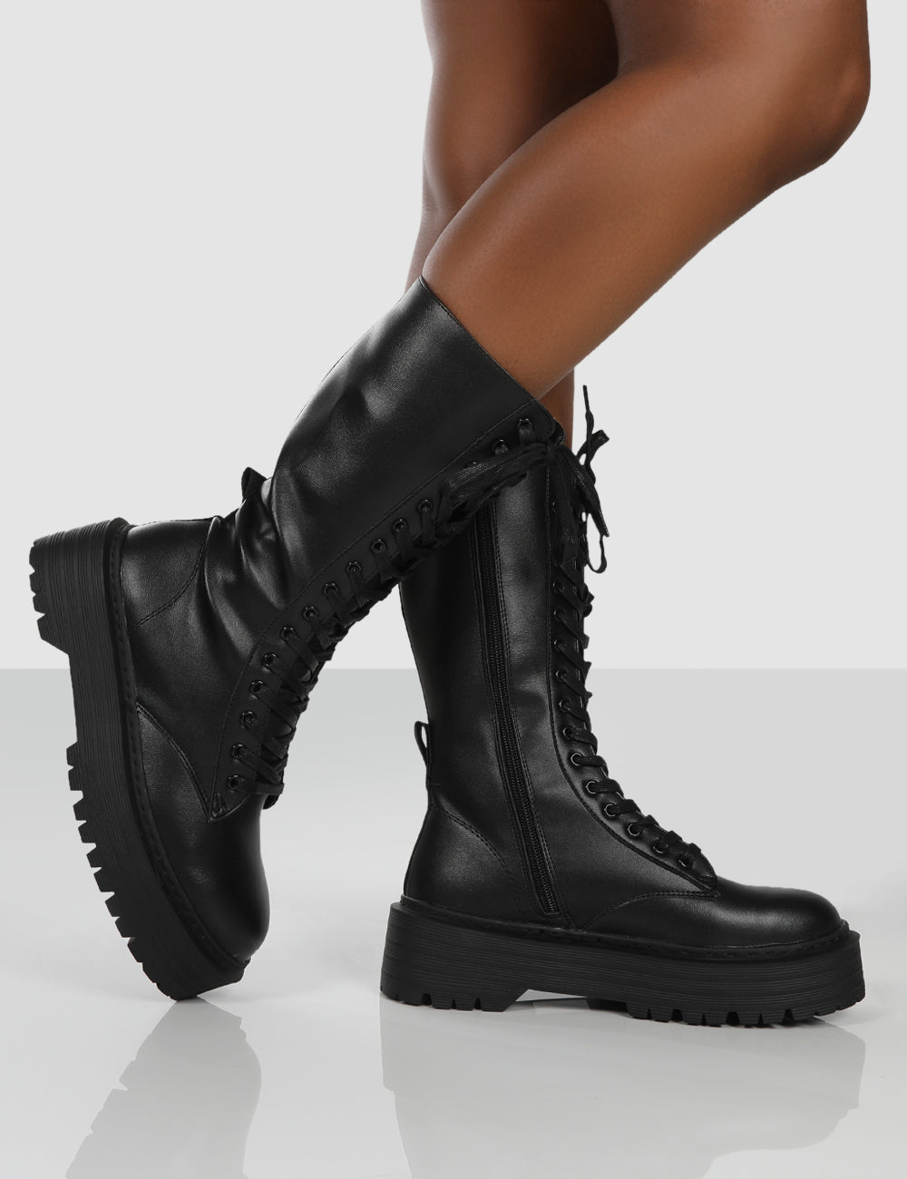 Chunky knee high 2024 lace up boots