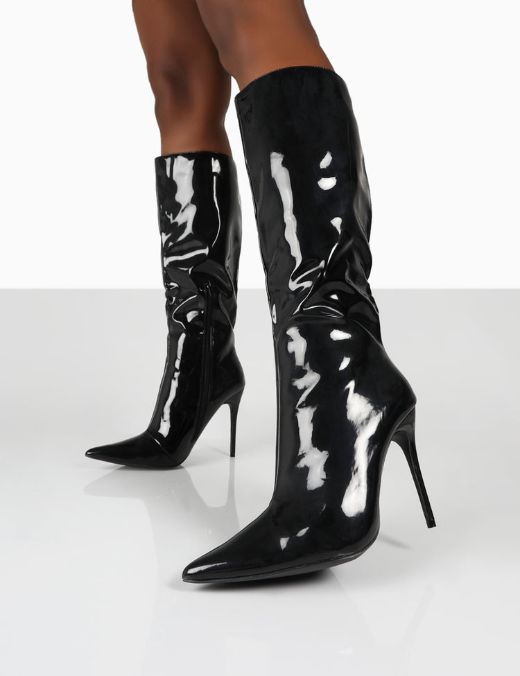 Horizon Wide Fit Black Patent Knee High Boots | Public Desire