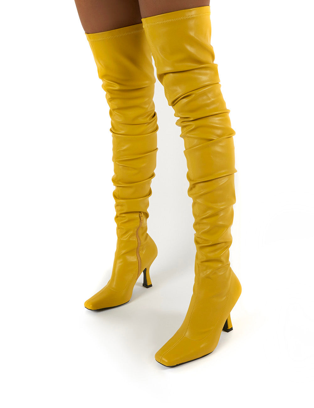 Mustard yellow hotsell thigh high boots