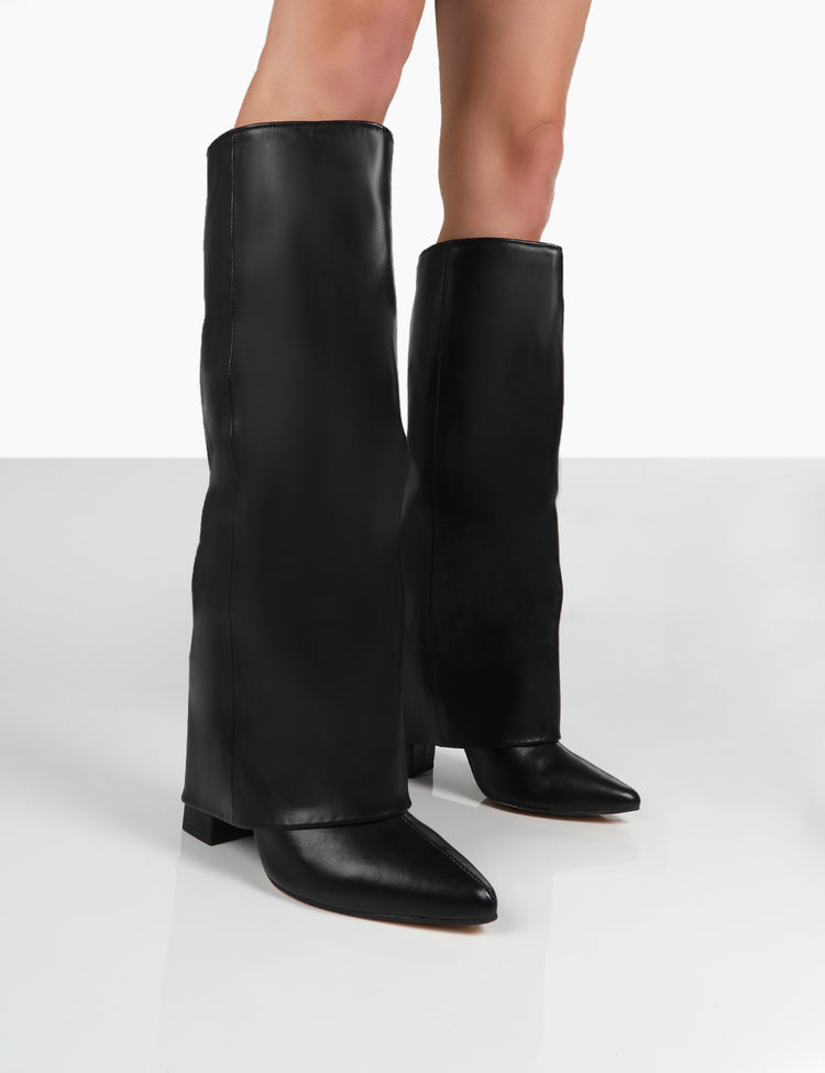 Zendaya Black Pointed Toe Knee High Boots | Public Desire