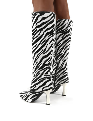 Repeat Zebra Heeled Knee High Boots