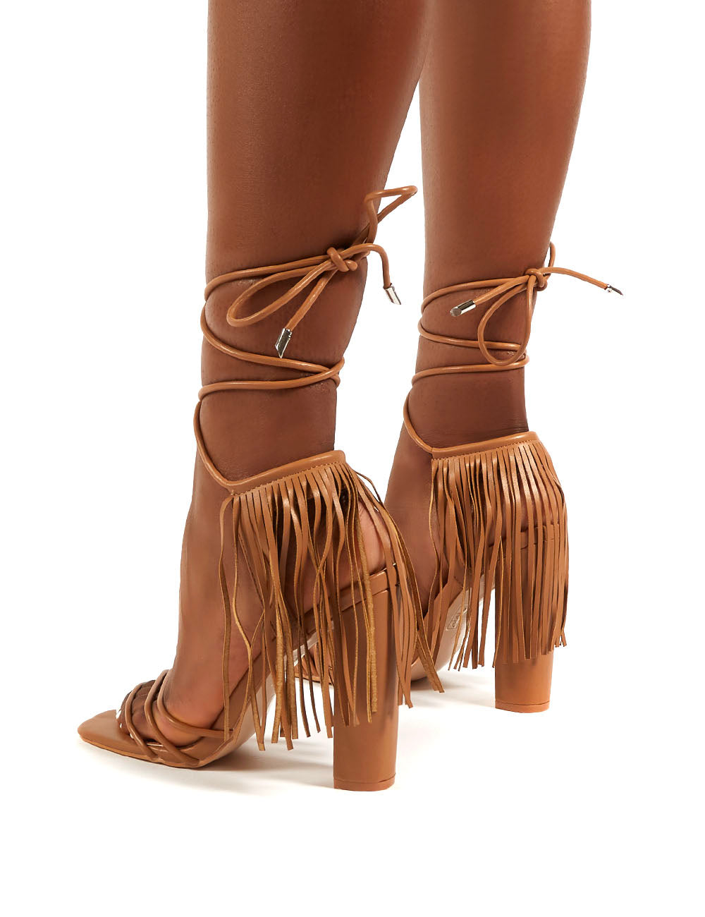 Tan store fringe heels