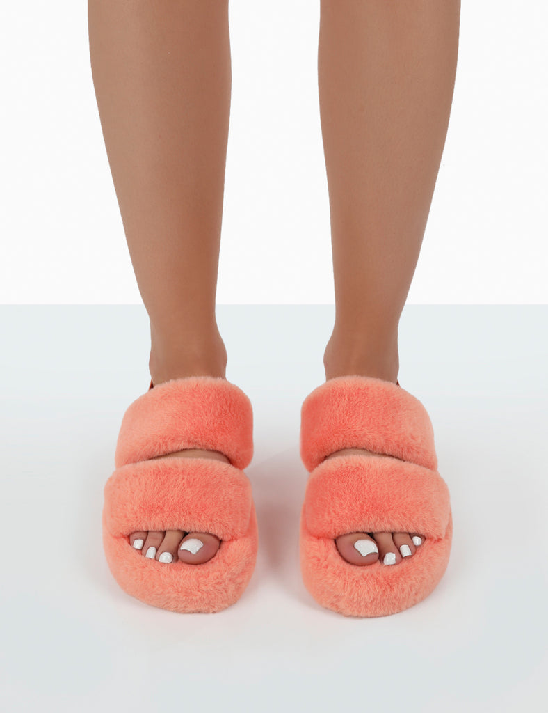 Orange best sale fluffy slippers