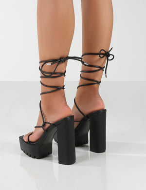 Black chunky best sale strappy heels