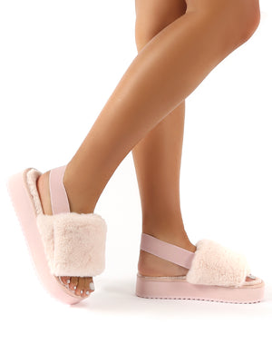 Funky Light Pink Platform Chunky Sole Velcro Strap Slippers