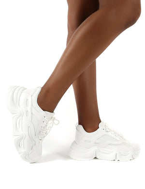 React White Pu Mesh Detail Chunky Sole Trainers