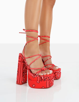 Red bandana platform discount heels