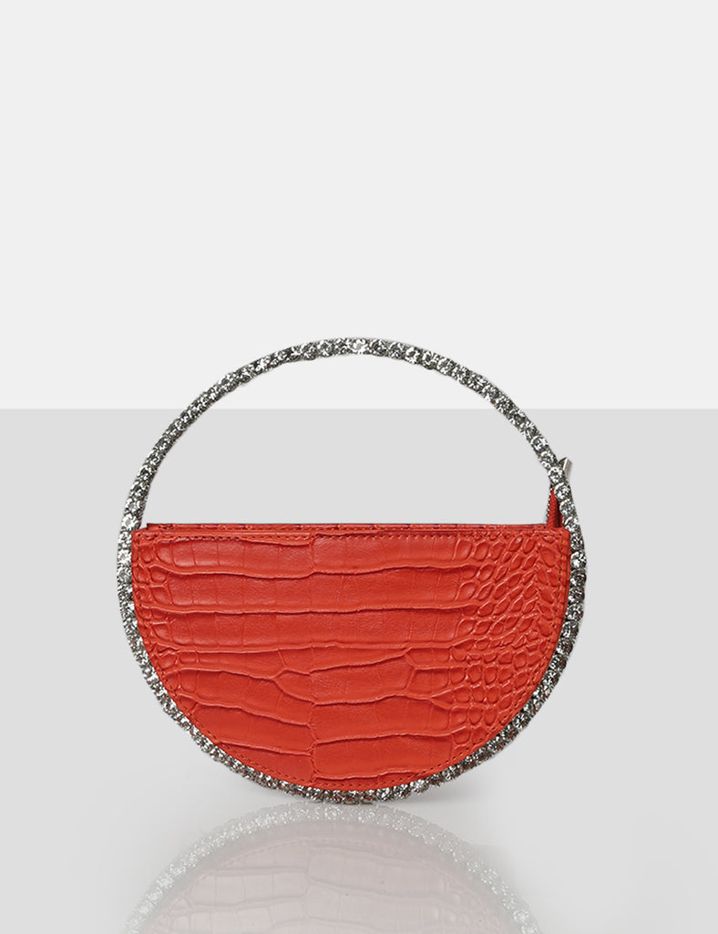 The Alessia Orange Circle Diamante Mini Handbag | Public Desire