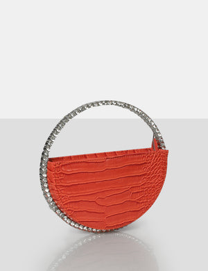 The Alessia Orange Circle Diamante Mini Handbag