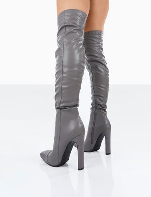 Over the knee hot sale heeled boots grey