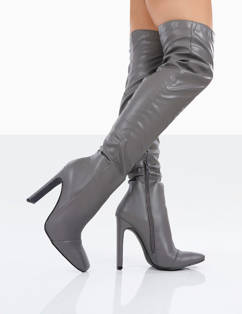 Grey knee high shop boots no heel