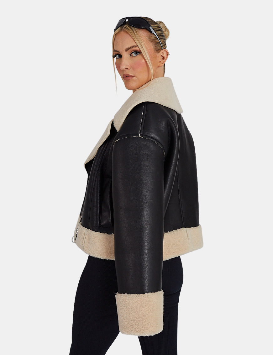 Cropped black hotsell aviator jacket