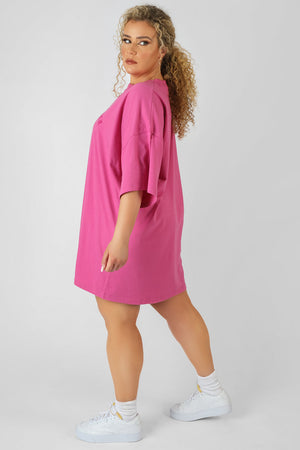 Curve Philadelphia Embroidered T Shirt Dress Magenta