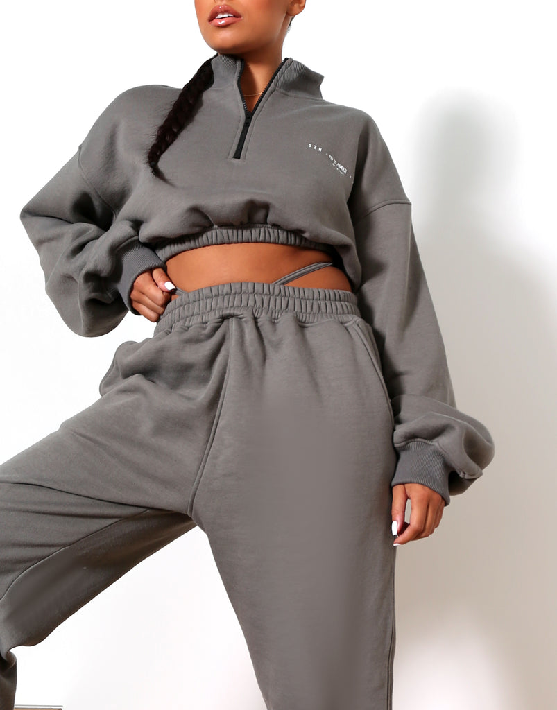 Amber x Public Desire waist detail jogger co-ord slate | Public Desire