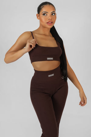 Square Neck Kaiia Sport Strappy Bralet Chocolate