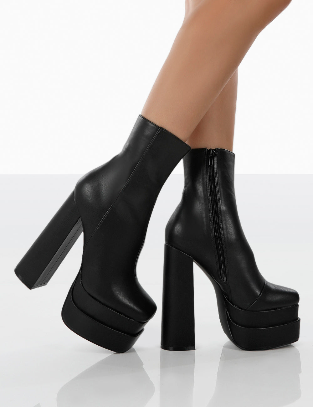 Supine Black Pu Chunky Platform High Heeled Ankle Boots Public Desire