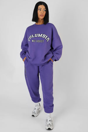 Embroidered Slogan 90'S Jogger Purple