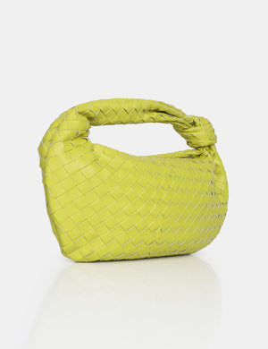 The Blame Chartreusse Lime Woven PU Knot Detail Mini Grab Bag