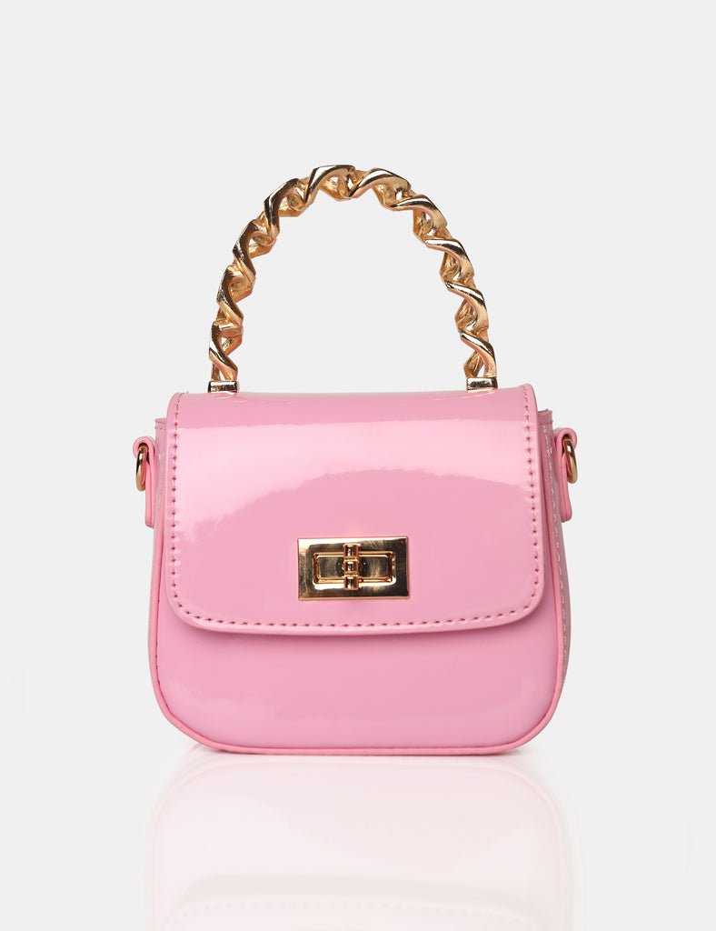 The Bridgerton Baby Pink Patenet Mini Bag | Public Desire