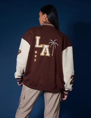 La Palm Tree Varsity Jacket Chocolate