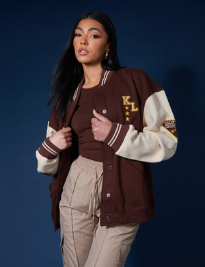 La Palm Tree Varsity Jacket Chocolate