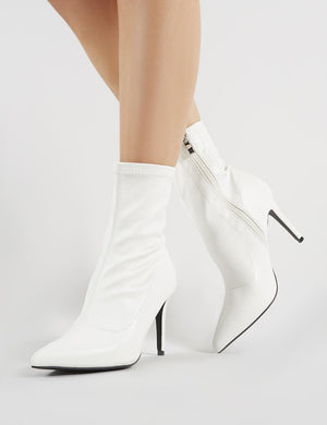 Radar Pointy Stiletto Heeled Ankle Boots in White