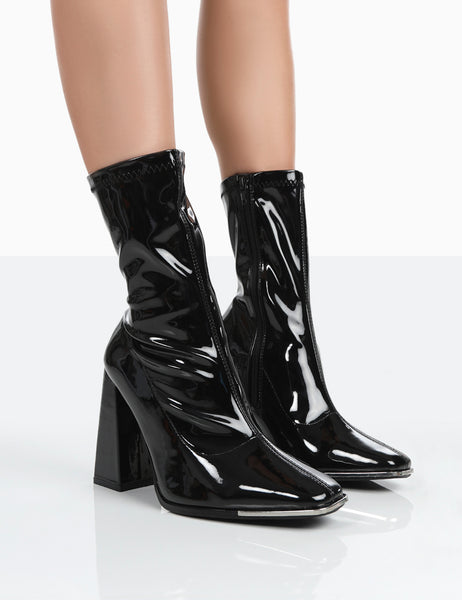 Public desire salt black 2024 block heel sock boots