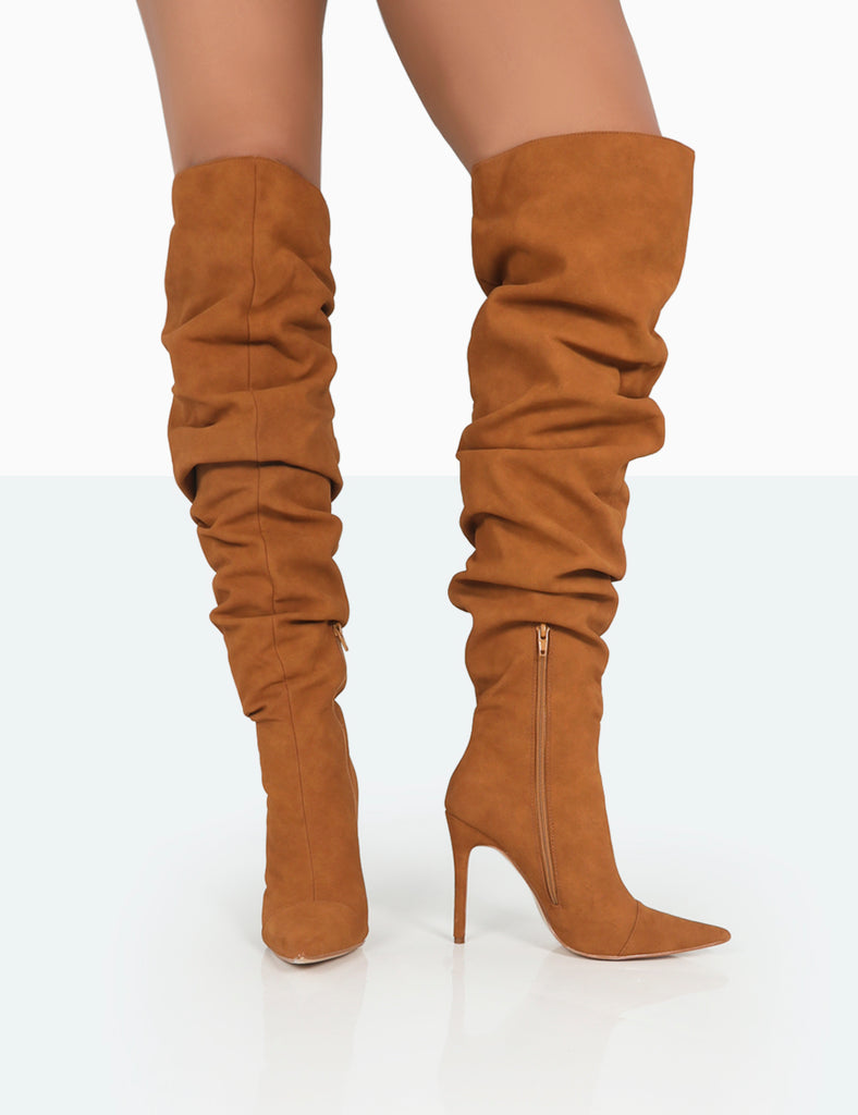 Lariza Tan Faux Suede Pointed Toe Stiletto Over the Knee Boots | Public ...