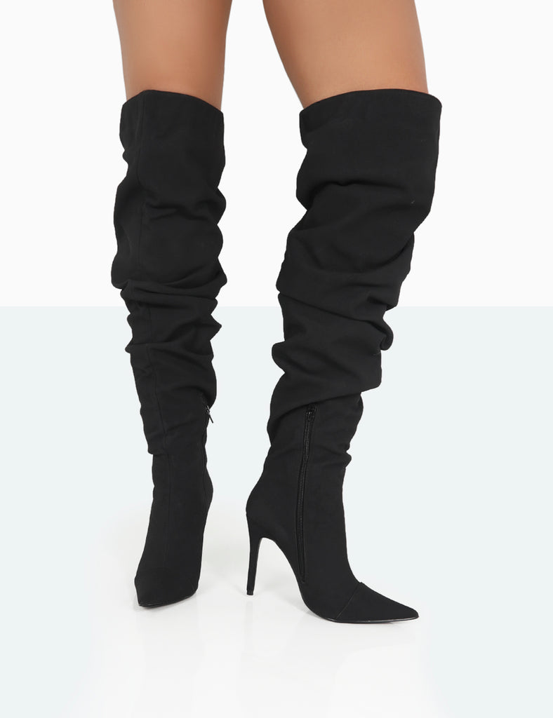 Lariza Black Faux Suede Over the Knee Boots | Public Desire