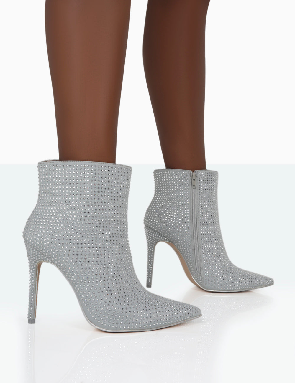 Verona Wide Fit Silver Diamante Stiletto Ankle Boots | Public Desire