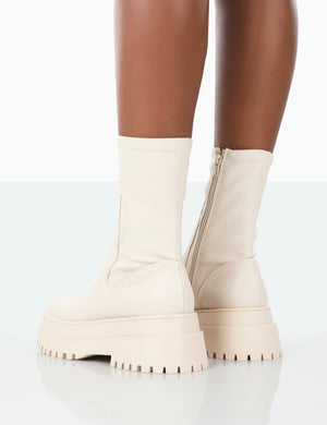 Rusty Bone Pu Chunky Sole Platform Sock Ankle Boots